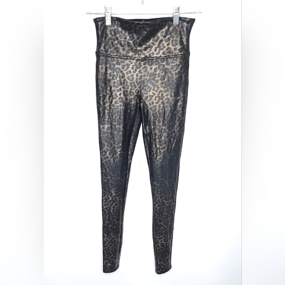 SPANX Pants - Spanx Faux Leather Leopard Animal Print Leggings Brown Metallic Size Small